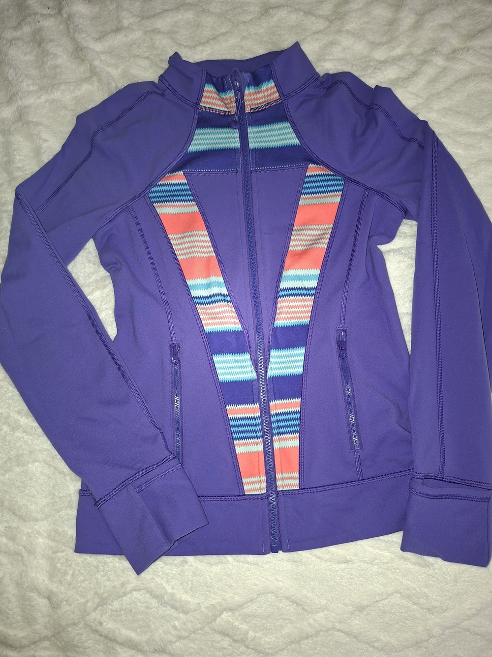 Ivivva Purple Zip-Up Jacket with Multicolor Stripe Panels